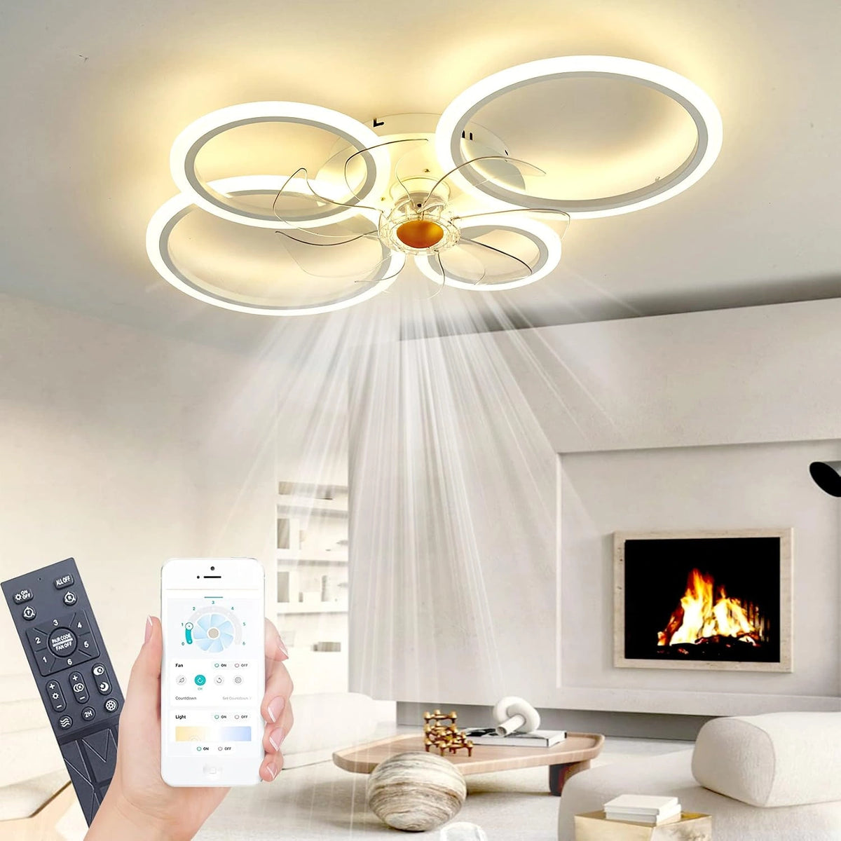 WODA Shang Mao, LED-lamp, met LED-verlichting, met afstandsbediening, met app-bediening, Wit