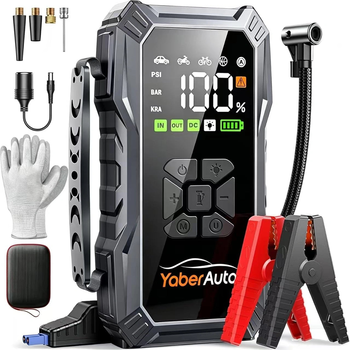 YaberAuto, Draagbare luchtcompressor, met LED-verlichting