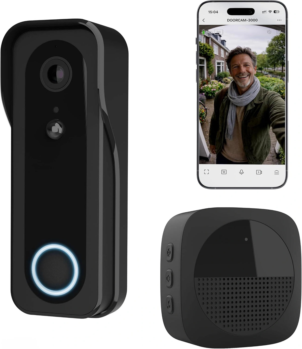 Trust, Videodeurbel, 3MP, Wi-Fi, draadloos, waterbestendig, Zwart