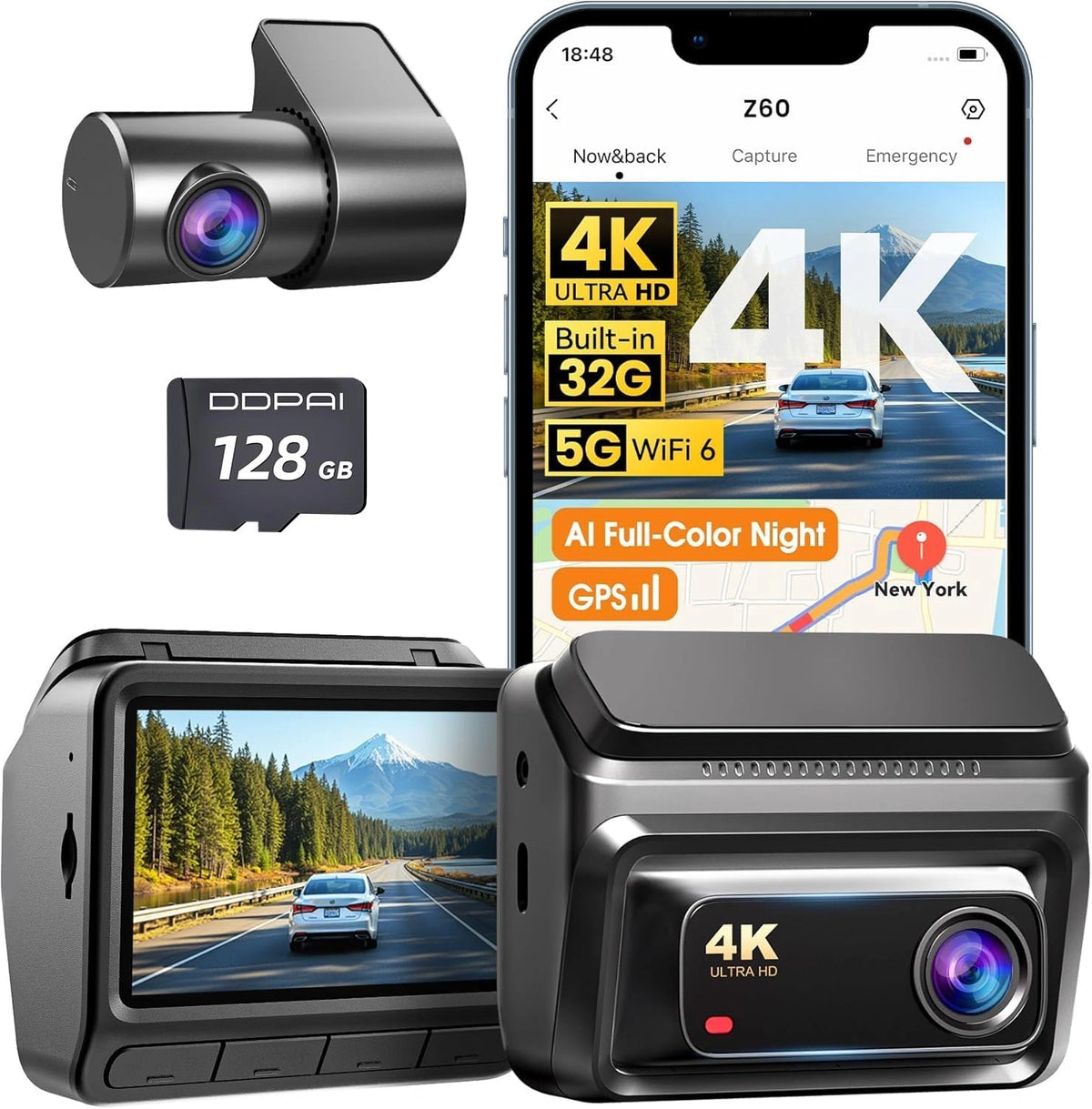 ddpai, Dashcam, 32GB, 1080P, Wi-Fi, met LED-verlichting