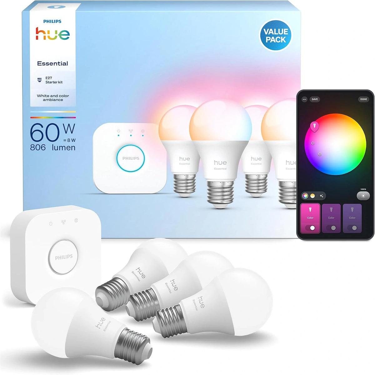 Philips Hue, Smart-home-apparaat, met LED-verlichting, met app-bediening, Wit