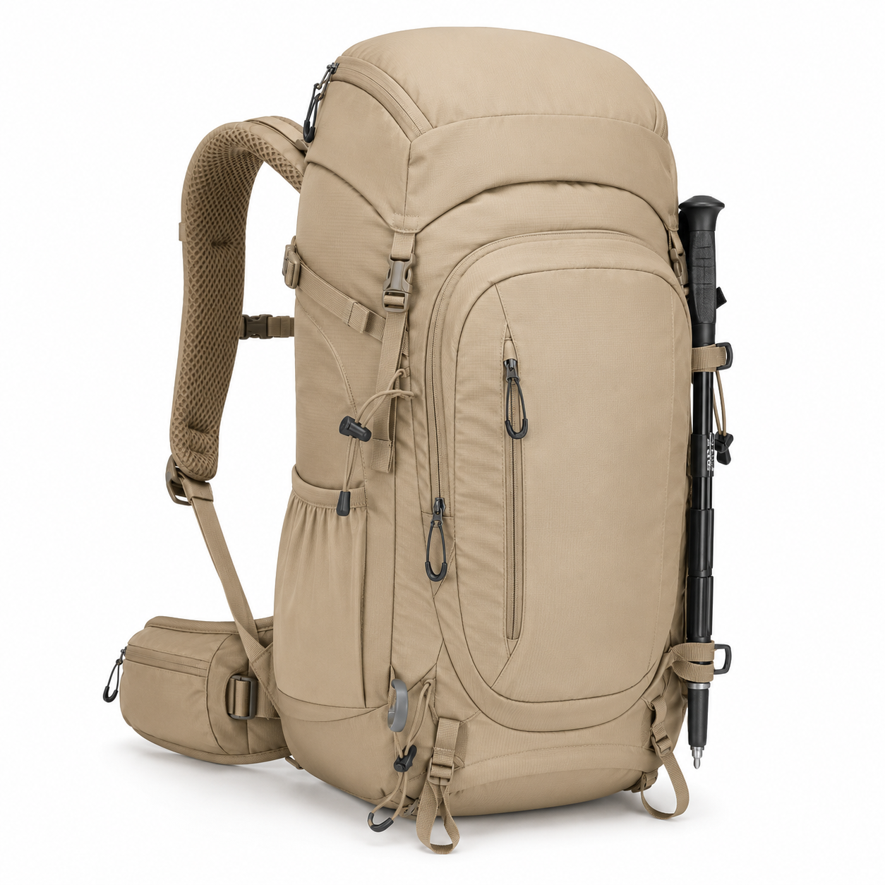 Ergonomischer Wanderrucksack Sandbeige 25 L mit Hüftgurt und Stockhalterung