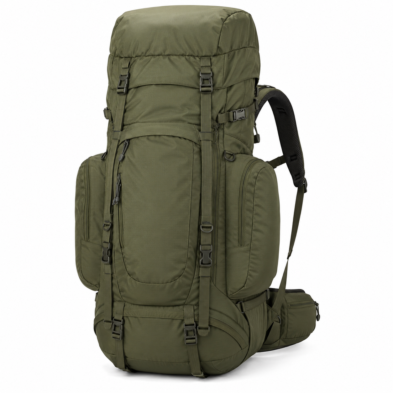 Robuster Trekkingrucksack Olivgrün 40 L mit Deckelfach und Lastkontrollriemen