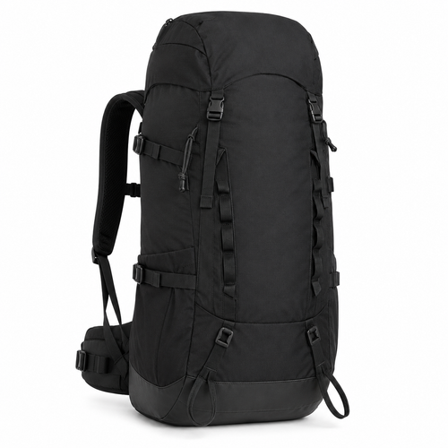 Alpiner Wanderrucksack Schwarz 45 L mit verstärktem Boden und Materialschlaufen