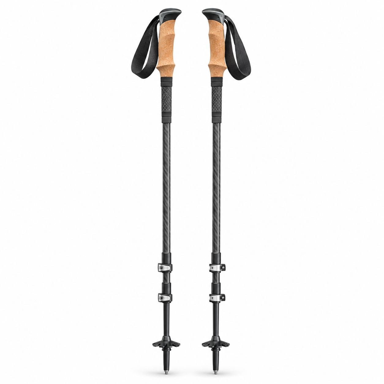 Trail-Trekkingstöcke Schwarzgrau aus Carbon mit Korkgriff 105 bis 135 cm