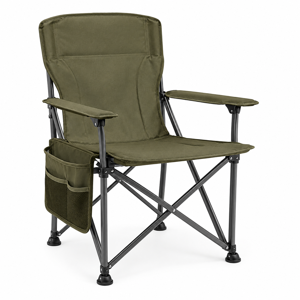 Klappbarer Campingstuhl Olivgrün mit Seitentasche bis 130 kg 86x58x94 cm