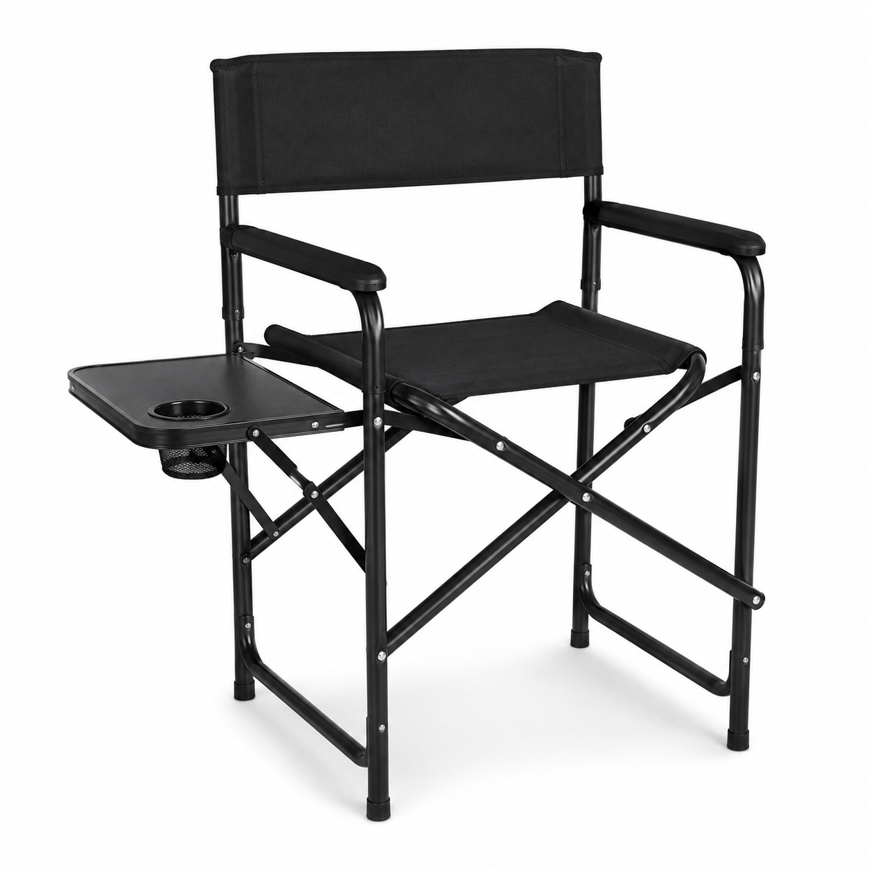Camping-Regiestuhl Schwarz mit Klapptisch und Becherhalter 88x58x92 cm