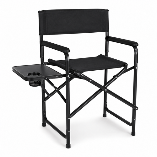 Camping-Regiestuhl Schwarz mit Klapptisch und Becherhalter 88x58x92 cm